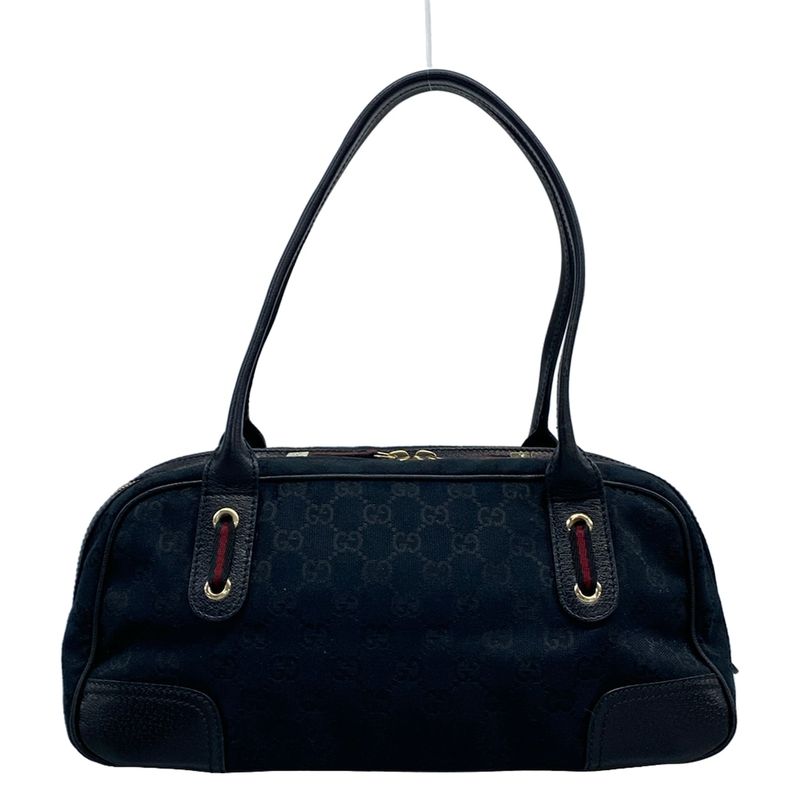 Gucci Shoulder Bag Princi GG Pattern Navy Black Leather
