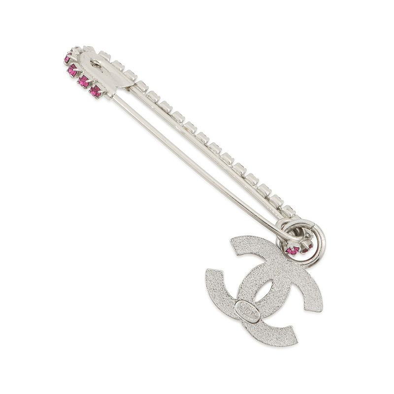 Chanel Brooch CC Logo Line Stone