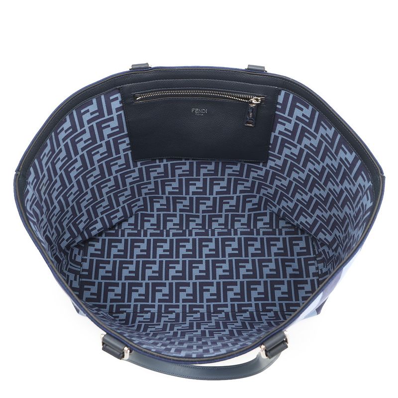 Fendi Tote Logo Stripe Canvas Leather