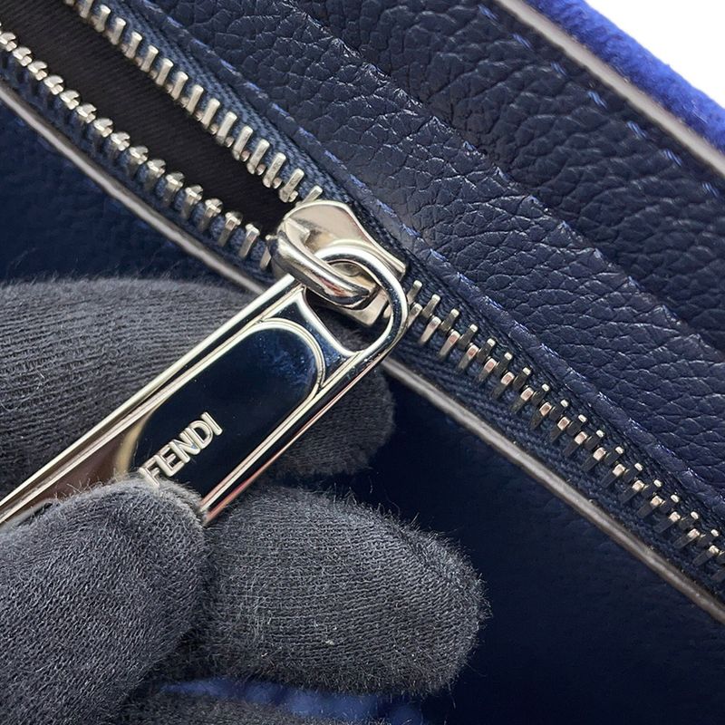 Fendi Tote Logo Stripe Canvas Leather