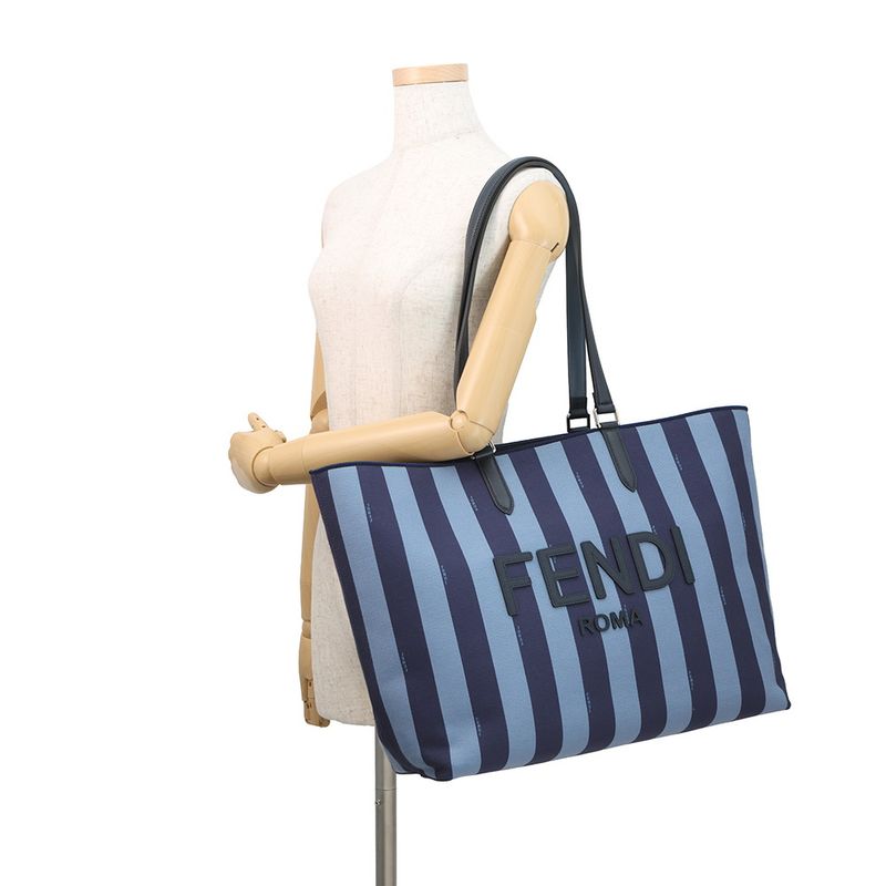Fendi Tote Logo Stripe Canvas Leather