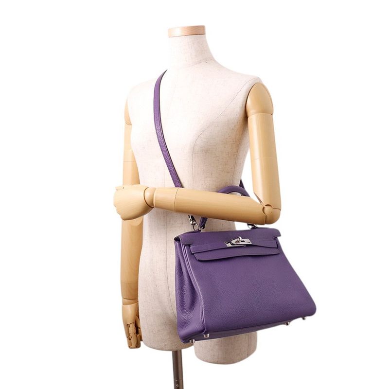 Hermes Handbag Kelly 28 Retourne Iris Silver Togo 2-Way