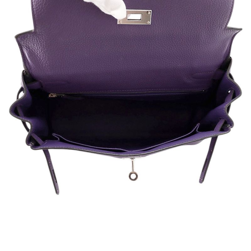 Hermes Handbag Kelly 28 Retourne Iris Silver Togo 2-Way