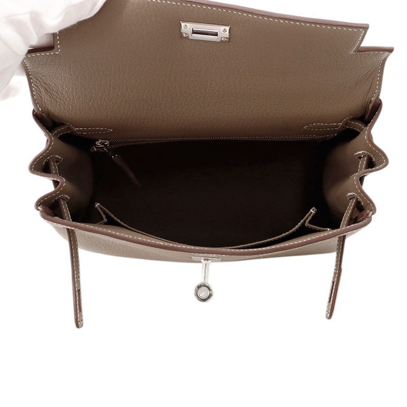 Hermes Handbag Kelly 25 Retourne Etoupe Silver Togo 2-Way
