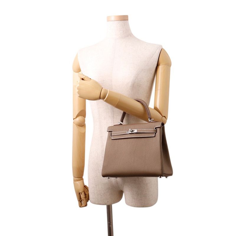 Hermes Handbag Kelly 25 Retourne Etoupe Silver Togo 2-Way