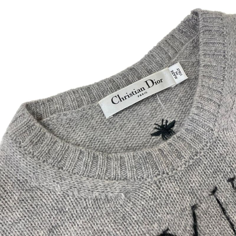 Dior Long Sleeve Sweater I 40 Gray White Multi Cashmere
