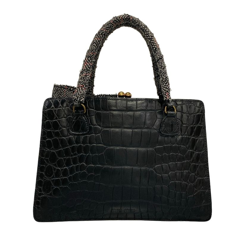 Miu Miu Handbag Black Ribbon Pouch Embossed Leather