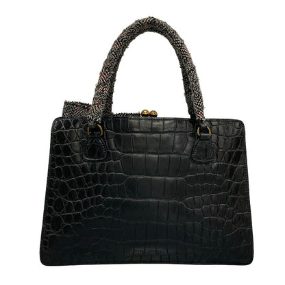 Miu Miu Handbag Black Ribbon Pouch Embossed Leather