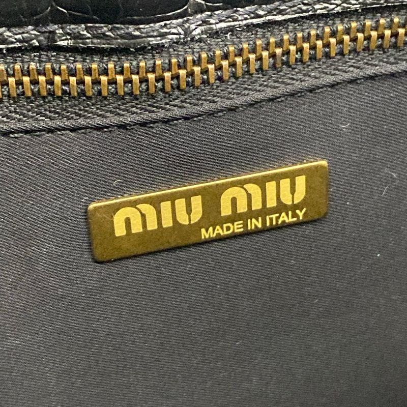 Miu Miu Handbag Black Ribbon Pouch Embossed Leather