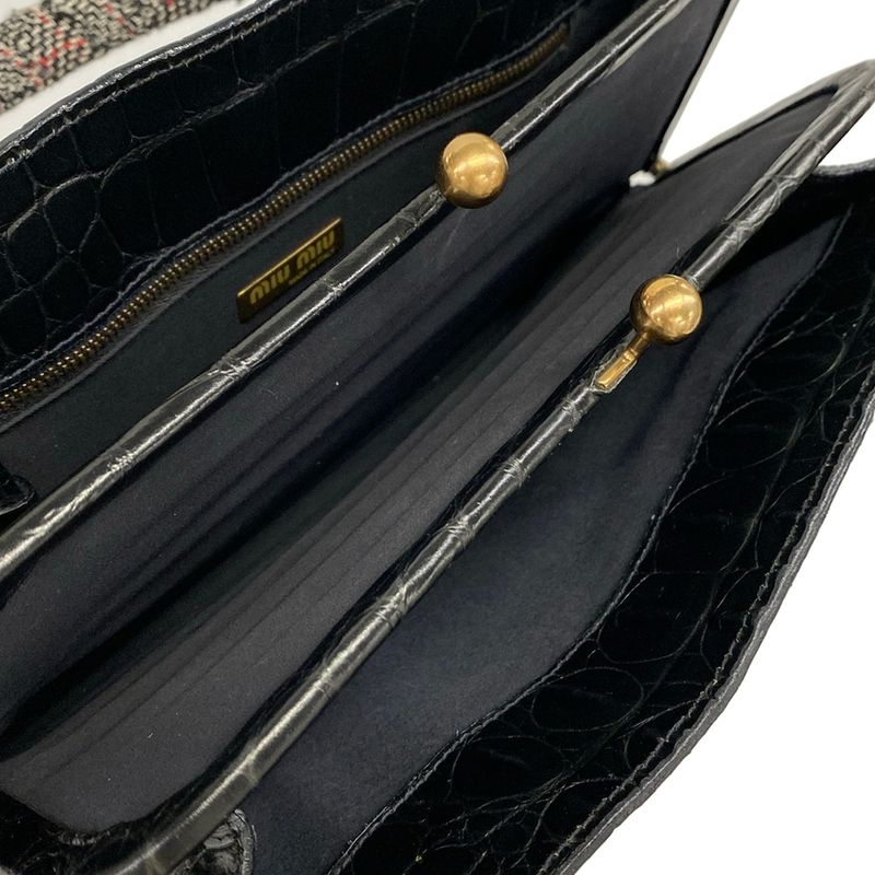 Miu Miu Handbag Black Ribbon Pouch Embossed Leather