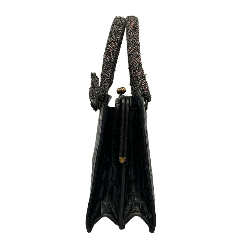 Miu Miu Handbag Black Ribbon Pouch Embossed Leather
