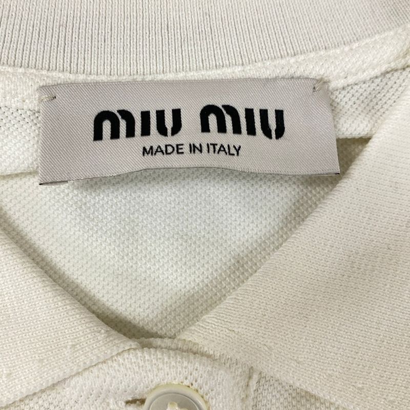 Miu Miu Long Sleeve Polo Shirt S White Navy Red Cotton