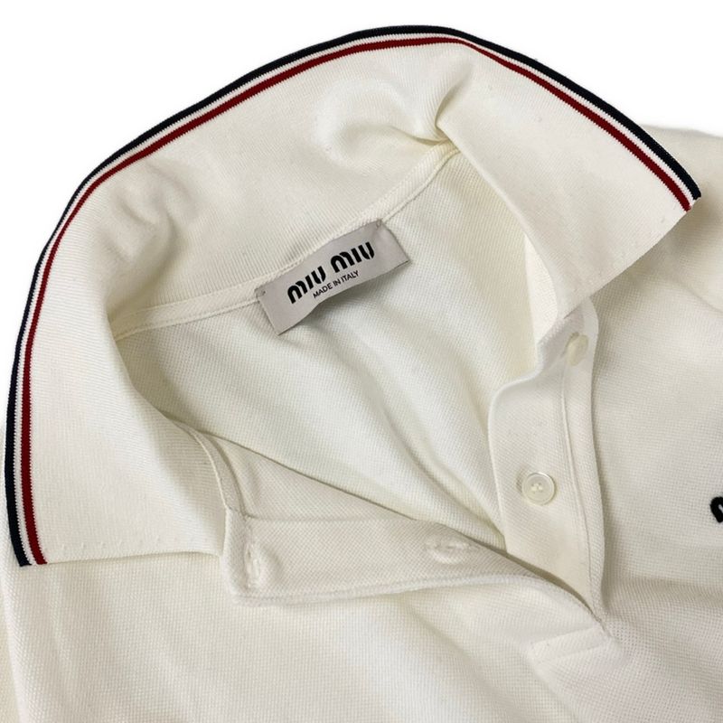 Miu Miu Long Sleeve Polo Shirt S White Navy Red Cotton