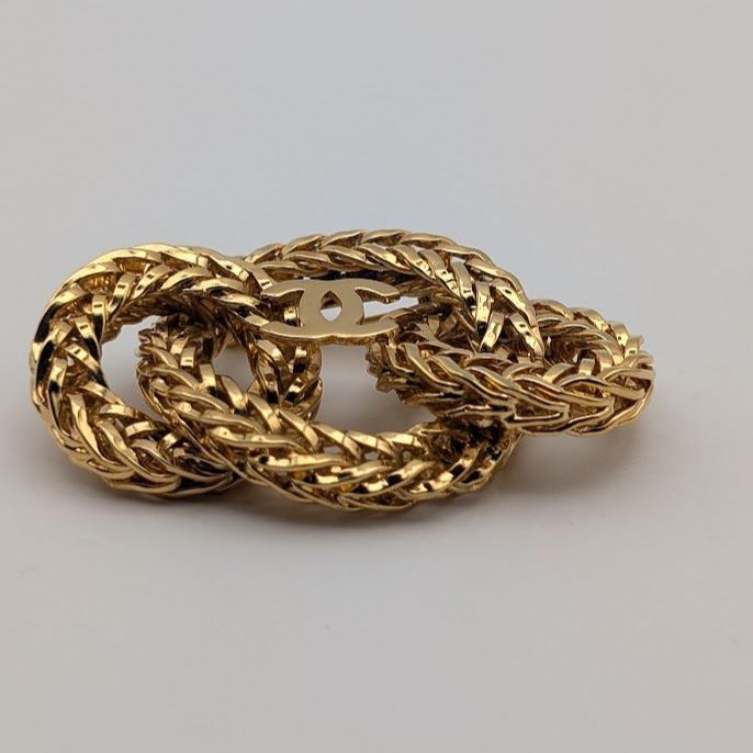 Chanel Brooch CC Logo Gold Ring 3 Rows Vintage