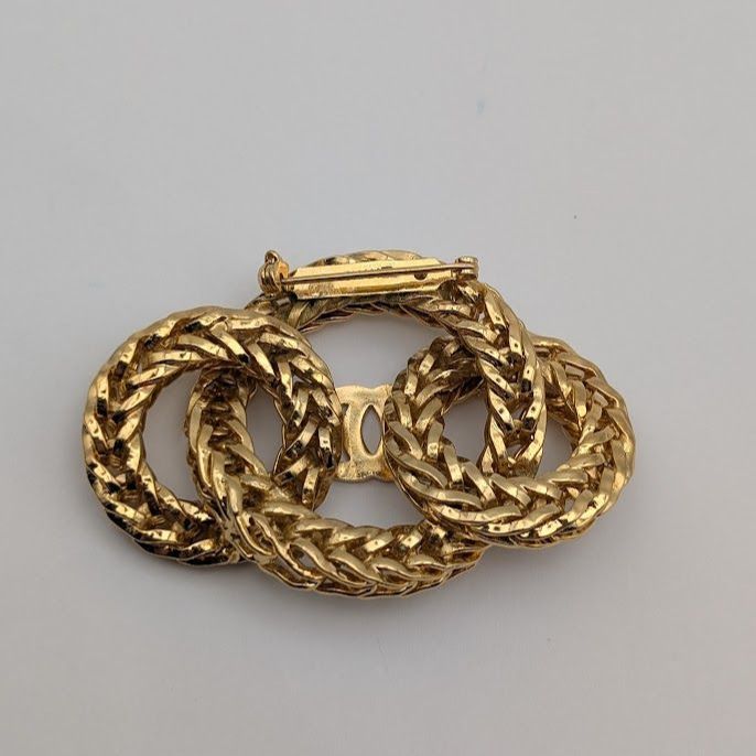 Chanel Brooch CC Logo Gold Ring 3 Rows Vintage