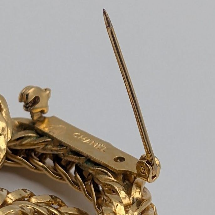 Chanel Brooch CC Logo Gold Ring 3 Rows Vintage