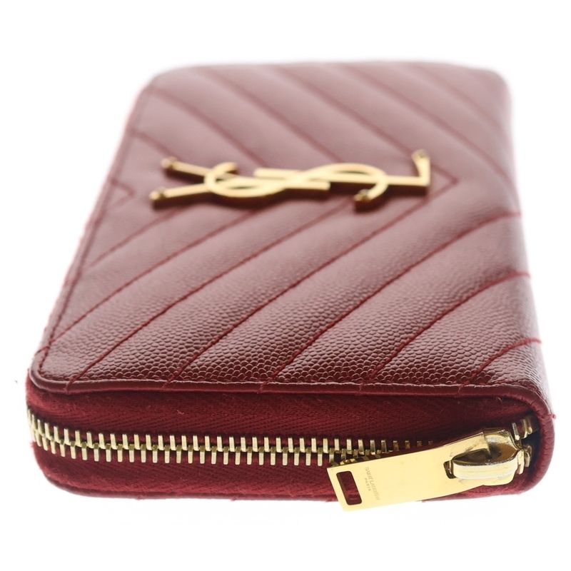 Saint Laurent Yves Cassandra Zip Around Wallet Card Case Red Leather Gold