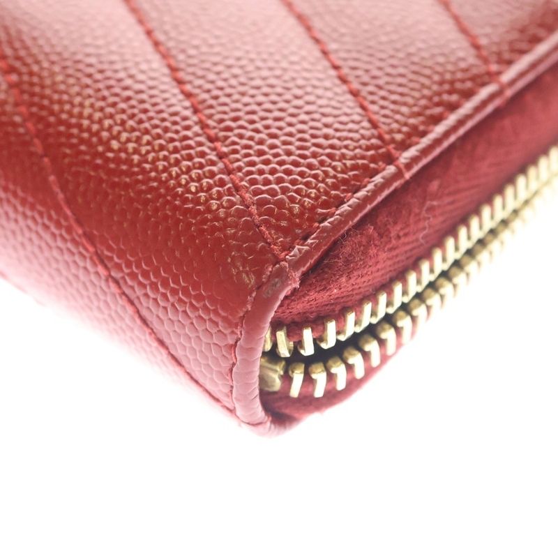 Saint Laurent Yves Cassandra Zip Around Wallet Card Case Red Leather Gold