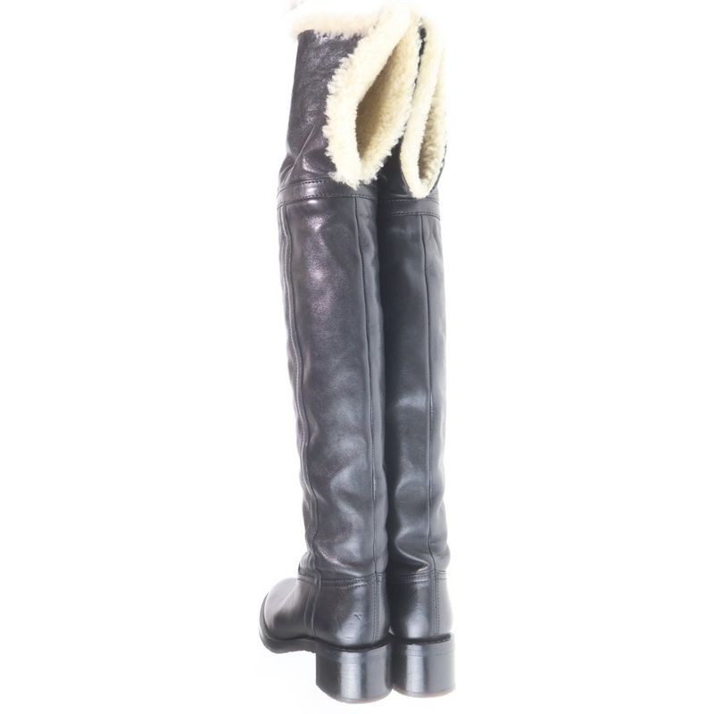Celine Mouton Leather Boa Lining Long Boots Black