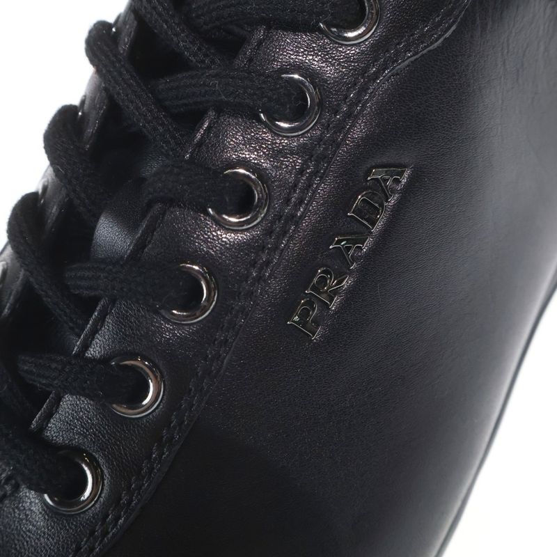 Prada Logo Leather Lace Up Low Cut Shoes Black