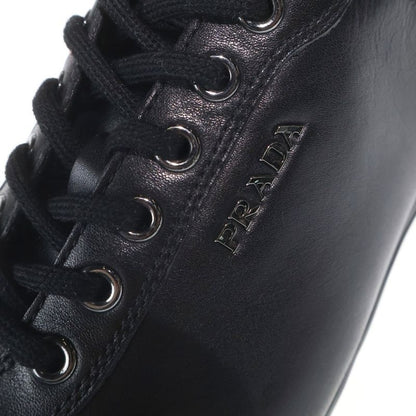 Prada Logo Leather Lace Up Low Cut Shoes Black