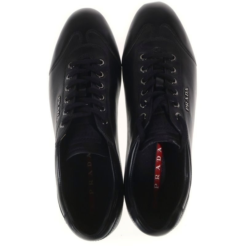 Prada Logo Leather Lace Up Low Cut Shoes Black
