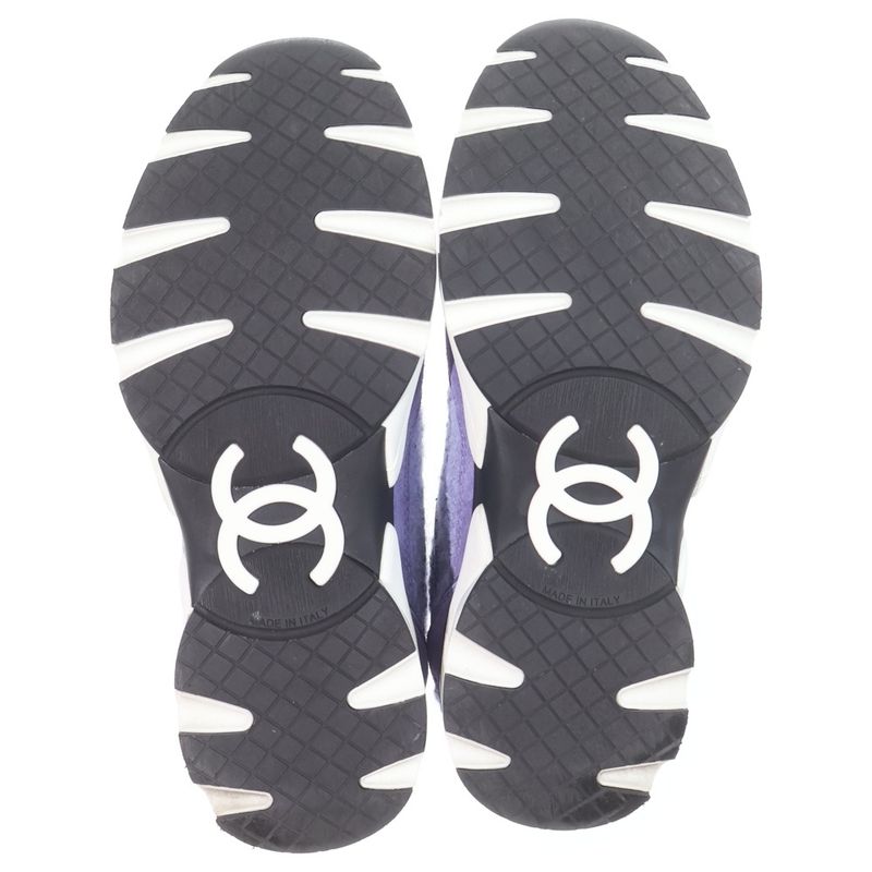 Chanel CC Logo Wool Tweed Low Cut Sneakers Purple