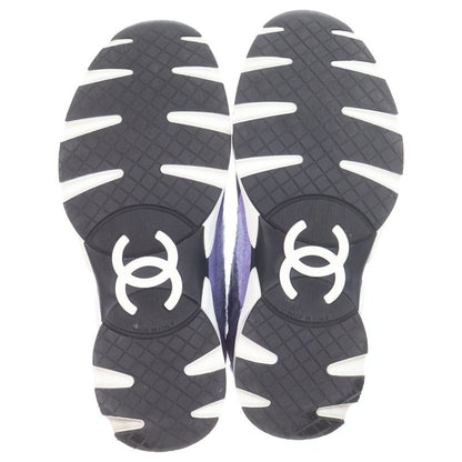 Chanel CC Logo Wool Tweed Low Cut Sneakers Purple
