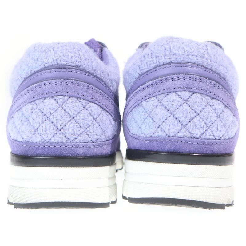 Chanel CC Logo Wool Tweed Low Cut Sneakers Purple