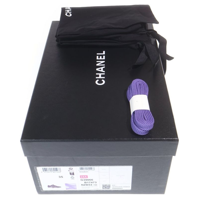 Chanel CC Logo Wool Tweed Low Cut Sneakers Purple