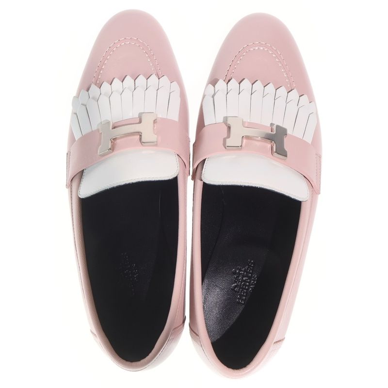 Hermes Moccasin Royal Calf Leather Loafers Shoes Pink