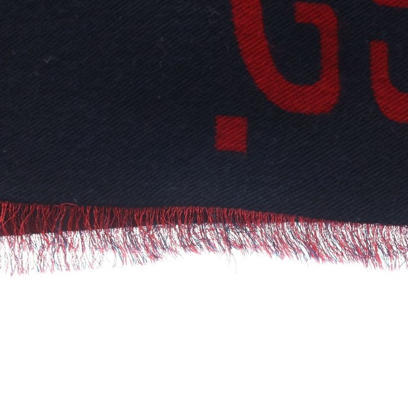 Gucci Jumbo Gglogo Wool Silk Scarf Red Navy