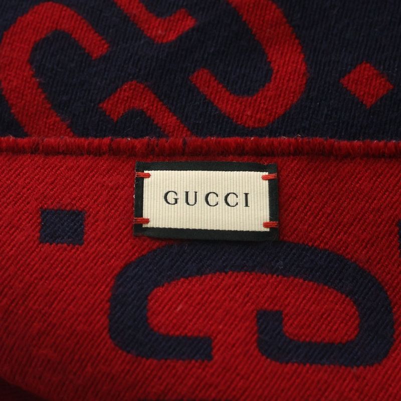 Gucci Jumbo Gglogo Wool Silk Scarf Red Navy