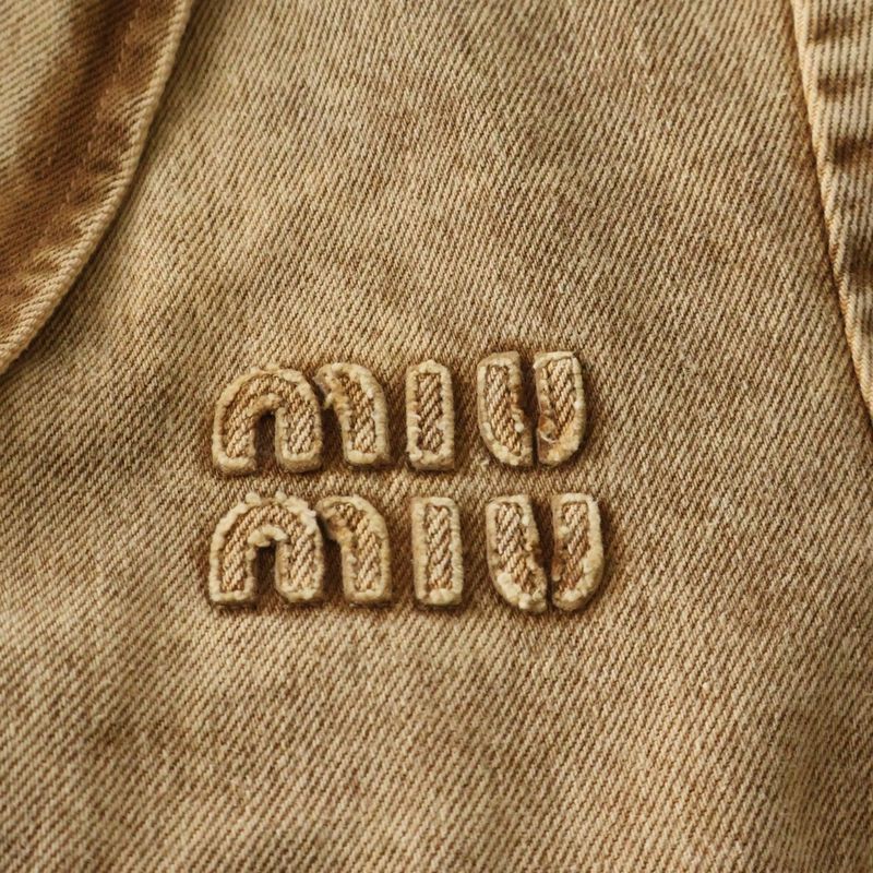 Miu Miu Logo Embossed Denim Long Coat Brown