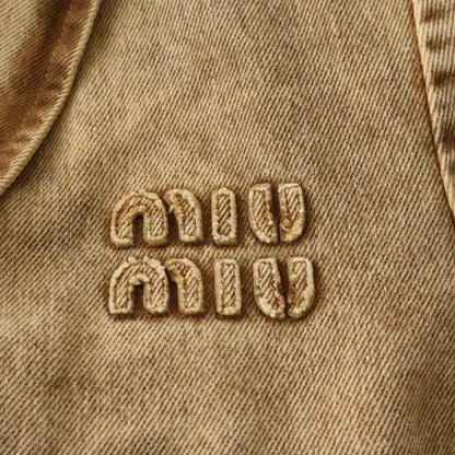 Miu Miu Logo Embossed Denim Long Coat Brown