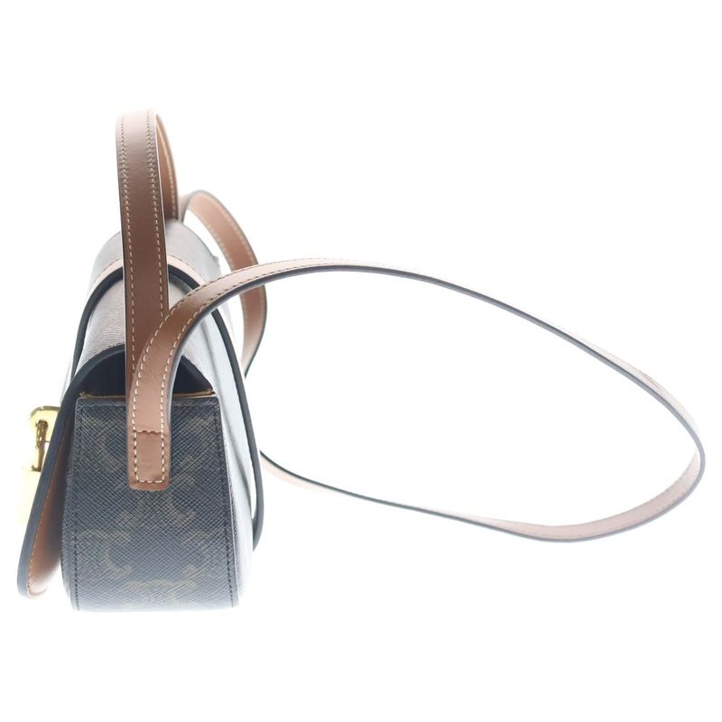 Celine Triomphe Tab Mini Shoulder Bag Pochette Brown Leather Gold