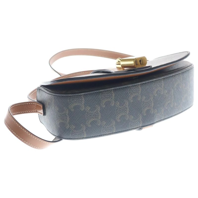 Celine Triomphe Tab Mini Shoulder Bag Pochette Brown Leather Gold
