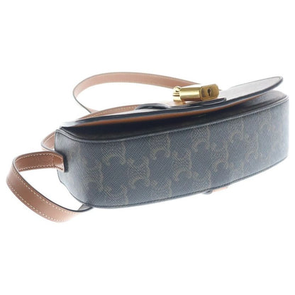 Celine Triomphe Tab Mini Shoulder Bag Pochette Brown Leather Gold