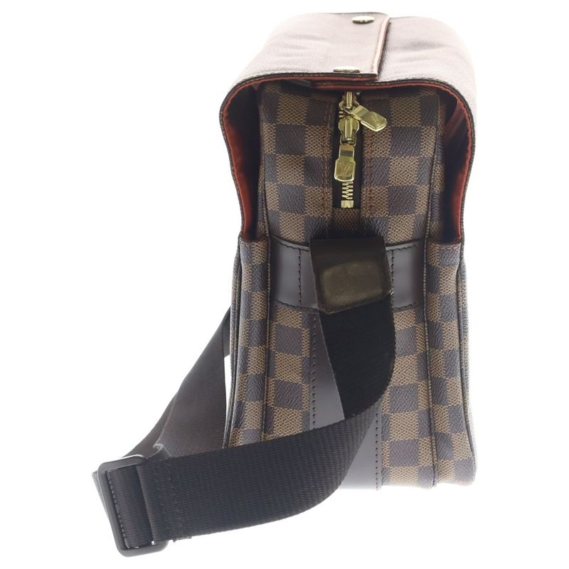 Louis Vuitton Damier Naviglio Shoulder Bag Brown Leather Gold
