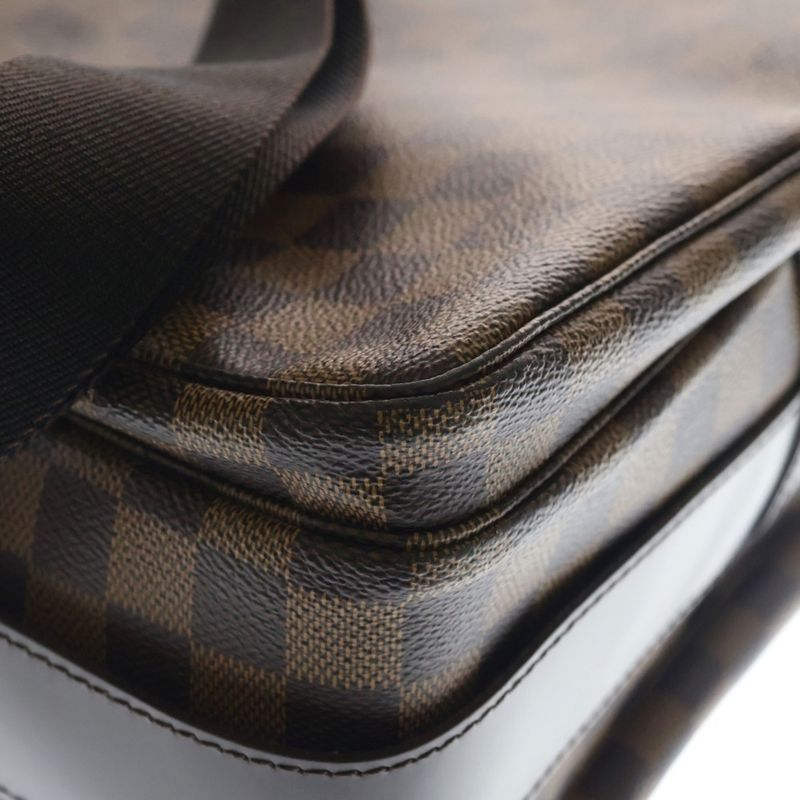 Louis Vuitton Damier Naviglio Shoulder Bag Brown Leather Gold
