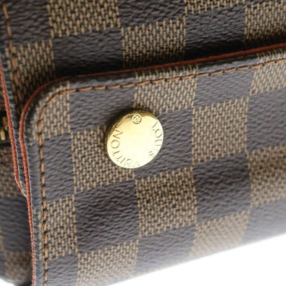 Louis Vuitton Damier Naviglio Shoulder Bag Brown Leather Gold