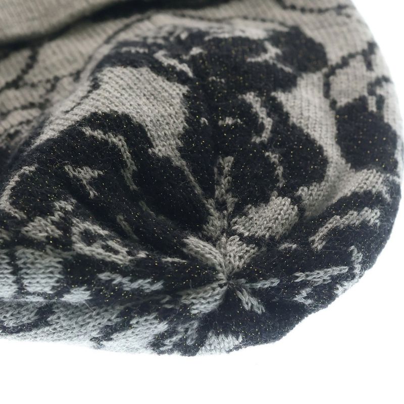 Chanel Camellia CC Logo Cashmere Blend Wool Knit Bikini Cap Hat Gray Black