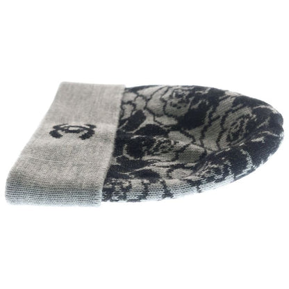 Chanel Camellia CC Logo Cashmere Blend Wool Knit Bikini Cap Hat Gray Black