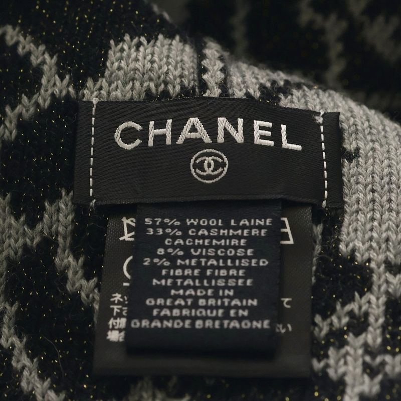 Chanel Camellia CC Logo Cashmere Blend Wool Knit Bikini Cap Hat Gray Black