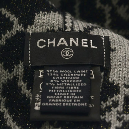 Chanel Camellia CC Logo Cashmere Blend Wool Knit Bikini Cap Hat Gray Black