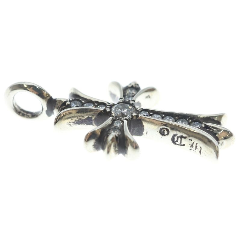 Chrome Hearts Tny Crsf P Dia Tiny Fat Cross Pave Diamond Pendant Top Silver