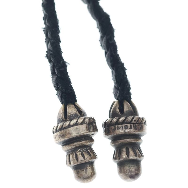 Chrome Hearts CH Crs Sml CL Small CH Cross Crimp Leather Braid Necklace Silver