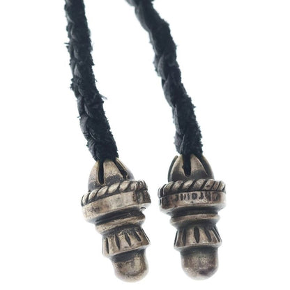 Chrome Hearts CH Crs Sml CL Small CH Cross Crimp Leather Braid Necklace Silver