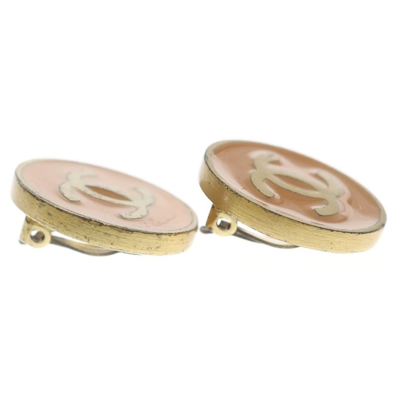 Chanel CC Logo Round Earrings Gold Yellow
