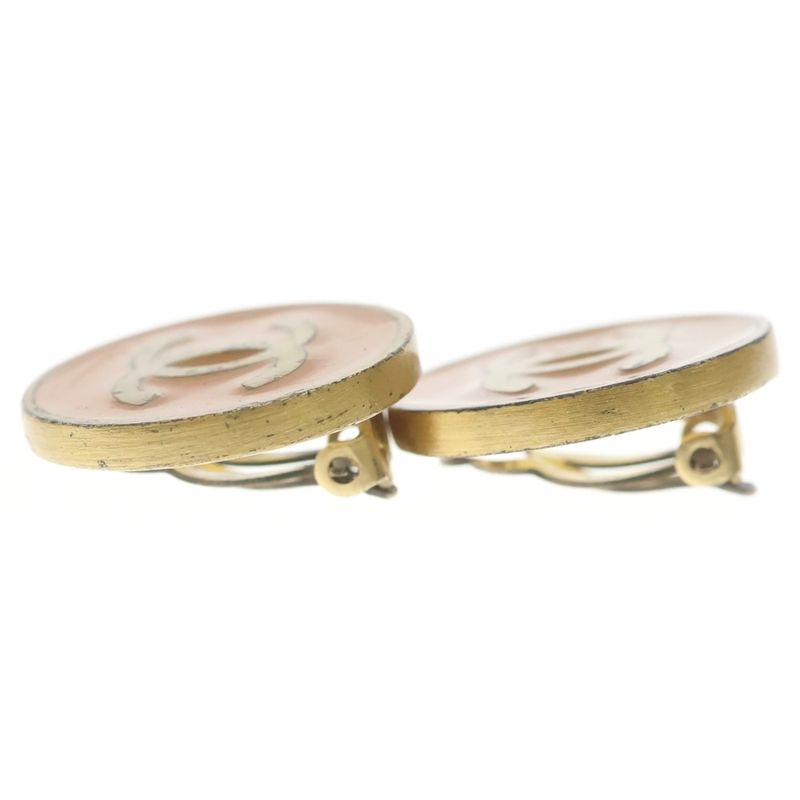 Chanel CC Logo Round Earrings Gold Yellow